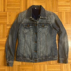 Ex. Cond. Driftwood Blue Fur Lined 100% Cotton Denim Jean Jacket Sz. M
